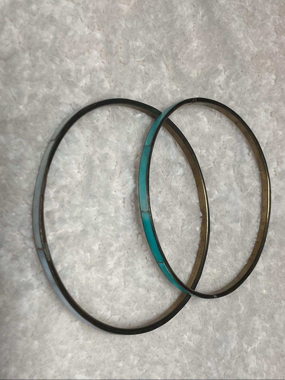 Turquoise Inlay Thin Bangle Bracelets - Set of 2